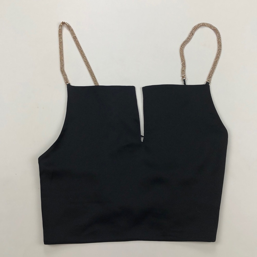 Black PosterGrl Crop Top w/ Rhinestone Straps